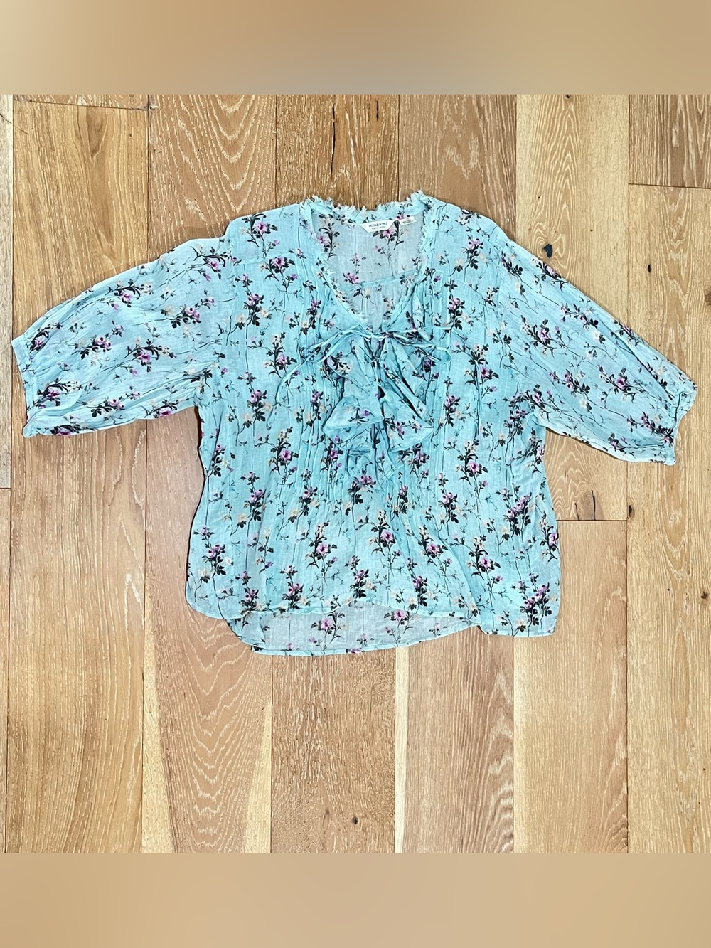 Ralph Lauren Denim & Supply Floral gauzy Ruffle Tie Neck Blouse XL